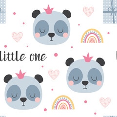 cartoon cute panda seamless pattern vector illustration