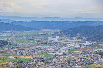 Fototapeta na wymiar 鏡山展望台から見た唐津の町並み「佐賀県」