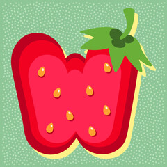 Strawberry fruit style alphabet text, letter W