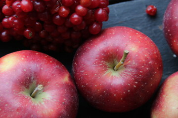 Fruits on vintage wooden table.