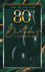 80th Birthday Invitation Flyer Design Green Template