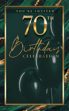 70th Birthday Invitation Flyer Design Green Template