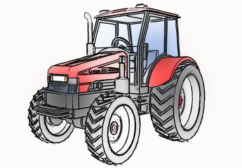 red tractor isolated on white