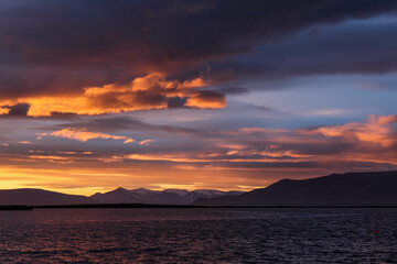 Beautiful sunset over the bay of Reykjavik, Iceland