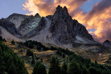 Pointe des Cerces at the sunset, Val Clarée, Nevache, France