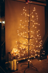 christmas advent tree made of electric garland