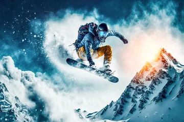 Poster Snowboard Wintersport Extrem Abfahrt Downhill Competition Wettbewerb Tiefschnee Abfahrt Generative AI Technology Digital Art Illustration © Korea Saii