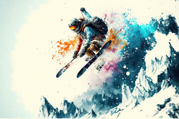 Snowboard Wintersport Extrem Abfahrt Downhill Competition Wettbewerb Tiefschnee Abfahrt Generative AI Technology Digital Art Illustration