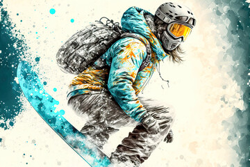 Snowboard Wintersport Extrem Abfahrt Downhill Competition Wettbewerb Tiefschnee Abfahrt Generative AI Technology Digital Art Illustration