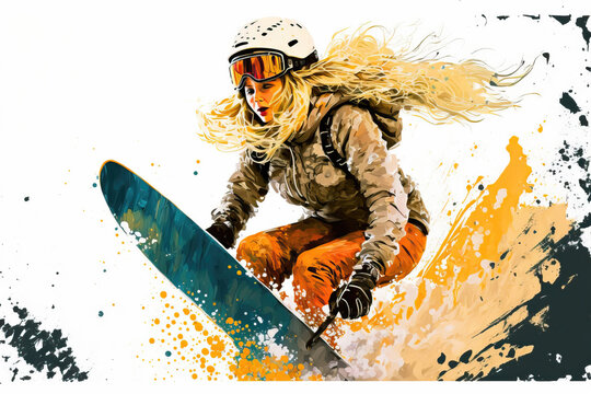 Snowboard Wintersport Extrem Abfahrt Downhill Competition Wettbewerb Tiefschnee Abfahrt Generative AI Technology Digital Art Illustration