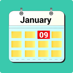 calendar vector drawing, date January 9 on the page