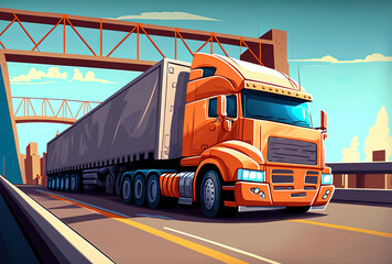 Transporting freight by truck on the highway. Generative AI