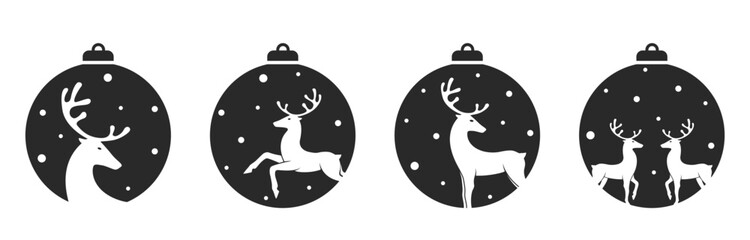 Christmas balls with deers. vector element for New Year, Christmas and winter holiday design