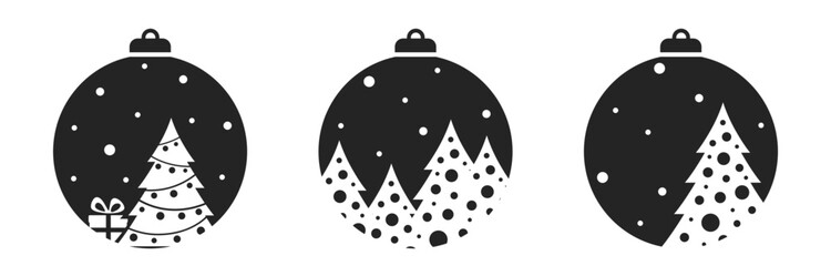 Christmas balls with fir tree. vector element for New Year, Christmas and winter holiday design