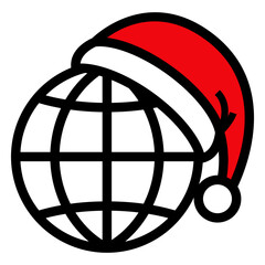 Tiempo de Navidad. Símbolo global con icono de planeta tierra con líneas y gorro Papá Noel © teracreonte