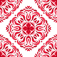 Vintage damask seamless ornamental watercolor arabesque paint tile design pattern for fabric