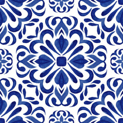 Abstract seamless ornamental watercolor arabesque paint tile pattern for fabric