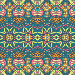 Abstract colorful ethnic seamless pattern ornamental. Vector boho geomertric art background green mandala medallion