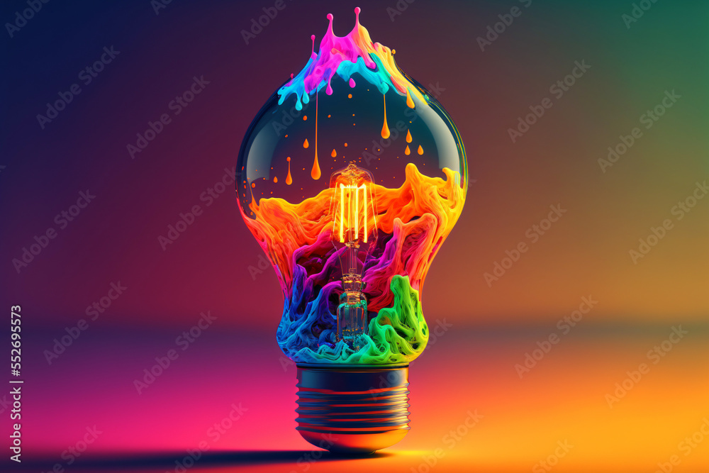 Canvas Prints a colorful glowing 3d idea bulb lamp, visualization of brainstorming, bright idea and creative think