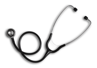 top view medical stethoscope isolated on transparent background, doctor equipment to measure pressure and listen heartbeat, to make a diagnosis to the patient, symbol for medical examination concept