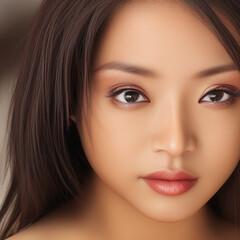Fototapeta premium A beautiful Asian girl with expressive eyes. Close-up portrait of an oriental woman.