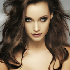 Naklejka premium Make-up girl with beautiful eyes and gorgeous hair. Portrait of a woman.