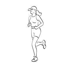 woman with cap jogging illustration vector hand drawn isolated on white background line art.