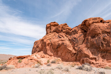 Scenic mountainous landscape in a vibrant red color, the Valley of Fire in Nevada