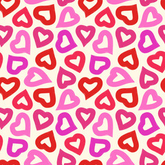 Romantic seamless pattern. Happy Valentine's day, wedding, sweet love concept background. Freehand hearts surface print