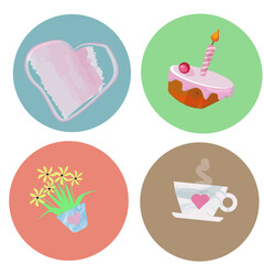 pattern pink heart, cup of coffee, cake, flower in pastel colors with watercolor effect