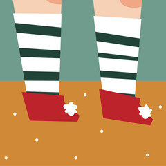 Fototapeta na wymiar vector illustration of Santa Claus Foot in Socks and slippers for cards and prints