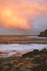 Rocky coastline at Bondi Beach in New South Wales, Australia