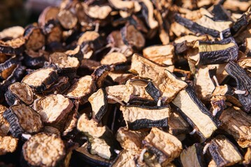 Selling dried mushrooms at the vegetable market. High quality photo