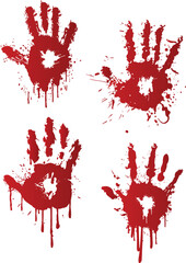 A collection of blood splats hand prints