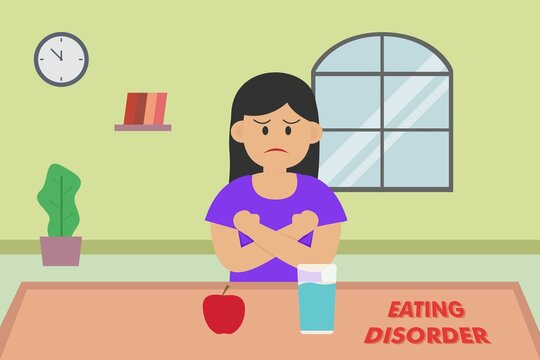 Depressed Woman Cartoon With Eating Disorder