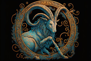 painting depiction of the Capricorn sign the capricorn zodiac emblem astrology raster picture. Generative AI - obrazy, fototapety, plakaty