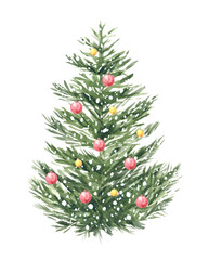 Watercolor Christmas tree illustration. Holiday greeting card.