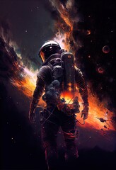 Obraz na płótnie Canvas An astronaut on an alien planet. A high-tech astronaut from the future. The concept of space travel. Generative AI