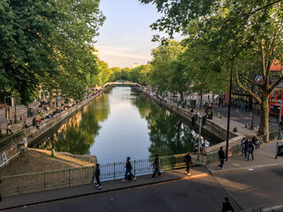 Calm canal Saint Martin in Paris in Summer