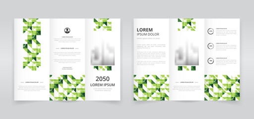 Modern trifold brochure template with green colored artwork, trifold flyer layout, pamphlet, leaflet