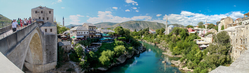 Rebuilt iconic ancient bridge in downtown Mostar