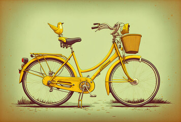 Fototapeta na wymiar On the street, a vintage retro antique yellow bike. Generative AI