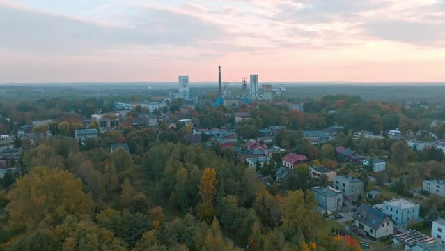 The coal mine seen from the bird's eye view. The concept of hard coal, heating in winter. Environmental Protection.