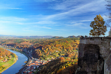 View from the Koenigstein fortress on the Saxon Switzerland