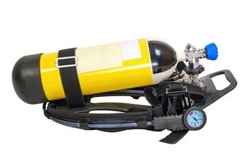 Breathing Air Cylinder Assembly for firefighters, breathing apparatus for fireman isolated on white...