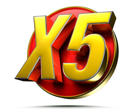 Gold X5 red circle 3D illustration. Advertising signs. Product design. Product sales.