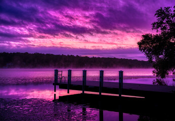 purple sunrise over dock