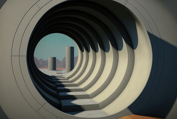 Interior of an empty, abstract cement concrete tube. Generative AI