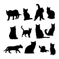 Silhouettes of various black cat poses