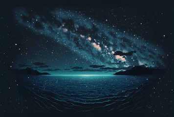 image of a sea in the vertical position under a milky way filled sky. Generative AI